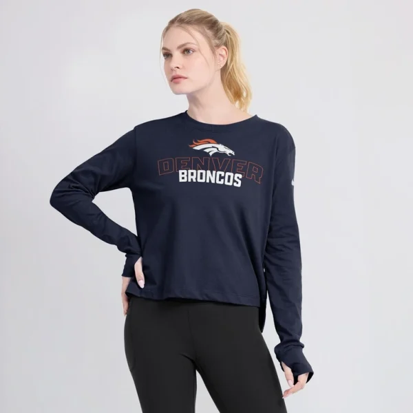Denver broncos nike womens modest crop performance long sleeve t shirt Navy L