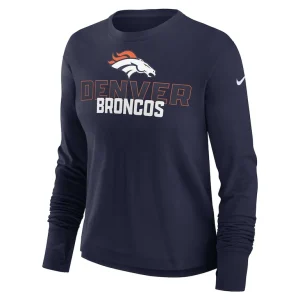 Denver broncos nike womens modest crop performance long sleeve t shirt Navy S