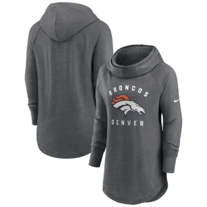 Denver broncos nike womens raglan funnel neck pullover hoodie Heather charcoal