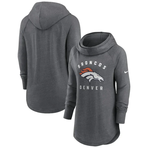 Denver broncos nike womens raglan funnel neck pullover hoodie Heather charcoal
