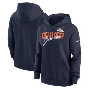 Denver broncos nike womens wordmark club fleece pullover hoodie Navy