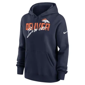 Denver broncos nike womens wordmark club fleece pullover hoodie Navy S