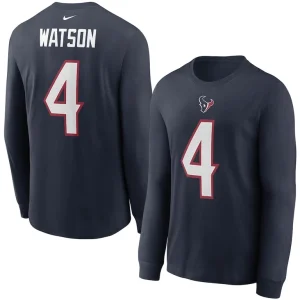 Deshaun watson houston texans nike player name number long sleeve t shirt Navy