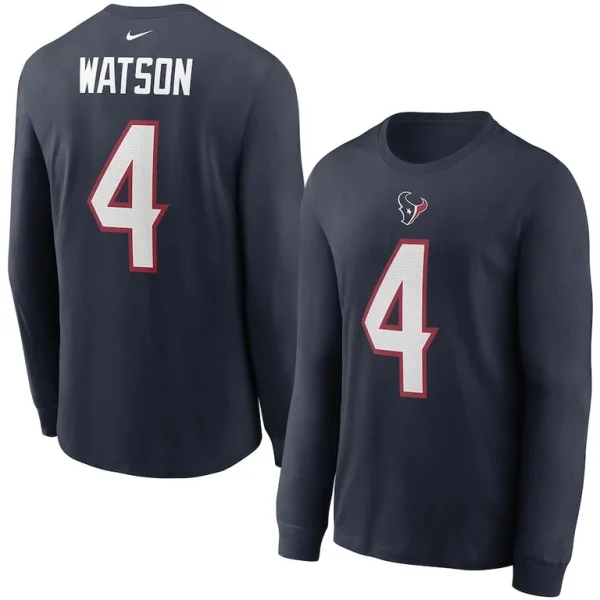 Deshaun watson houston texans nike player name number long sleeve t shirt Navy