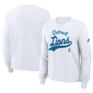 Detroit lions nike womens essential long sleeve boxy t shirt White