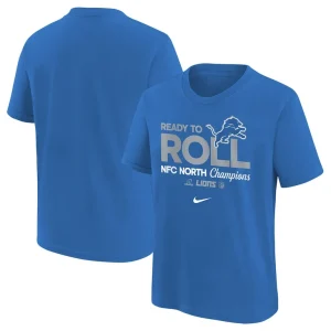 Detroit lions nike youth 2024 nfc north division champions locker room trophy collection t shirt Blue