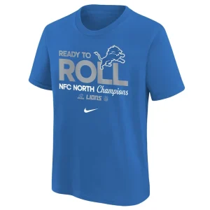 Detroit lions nike youth 2024 nfc north division champions locker room trophy collection t shirt Blue Yth M