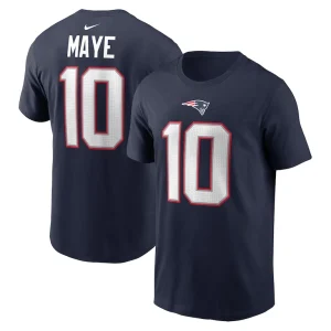 Drake maye new england patriots nike 2024 nfl draft first round pick name number t shirt Navy