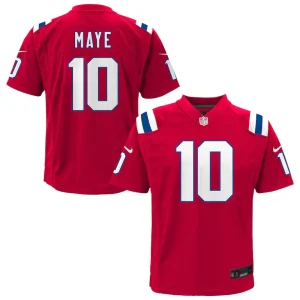 Drake maye new england patriots nike youth alternate game jersey Red
