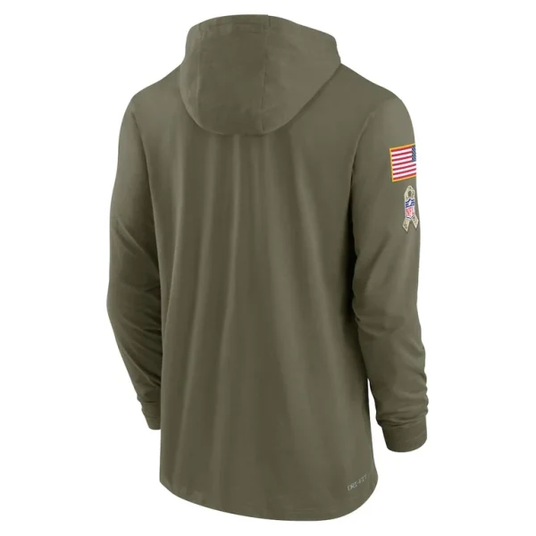 Green bay packers nike 2022 salute to service tonal lightweight long sleeve hooded t shirt Olive L