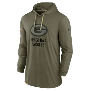 Green bay packers nike 2022 salute to service tonal lightweight long sleeve hooded t shirt Olive M