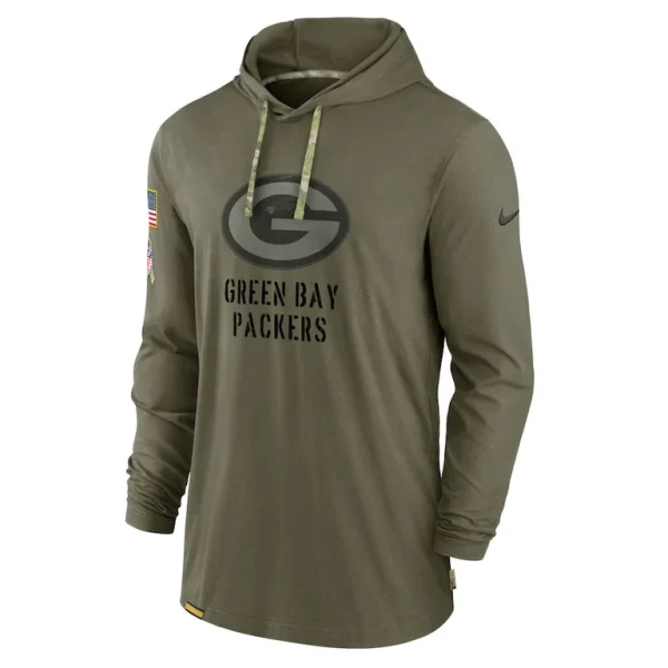 Green bay packers nike 2022 salute to service tonal lightweight long sleeve hooded t shirt Olive M