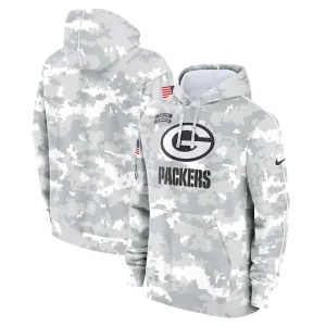 Green bay packers nike 2024 salute to service club fleece pullover hoodie Arctic camo