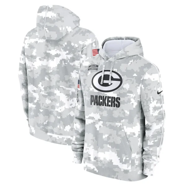 Green bay packers nike 2024 salute to service club fleece pullover hoodie Arctic camo
