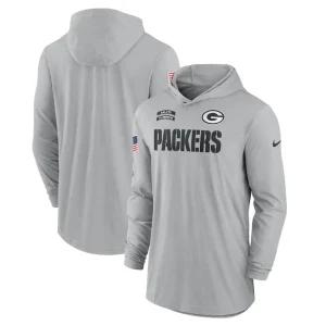 Green bay packers nike 2024 salute to service lightweight performance long sleeve hooded t shirt Gray