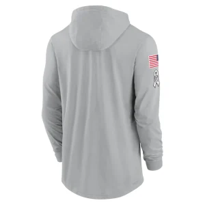 Green bay packers nike 2024 salute to service lightweight performance long sleeve hooded t shirt Gray L