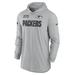 Green bay packers nike 2024 salute to service lightweight performance long sleeve hooded t shirt Gray M