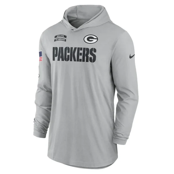 Green bay packers nike 2024 salute to service lightweight performance long sleeve hooded t shirt Gray M