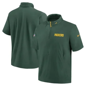 Green bay packers nike 2024 sideline coach short sleeve half zip hoodie jacket Green