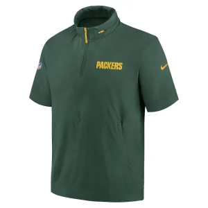Green bay packers nike 2024 sideline coach short sleeve half zip hoodie jacket Green M