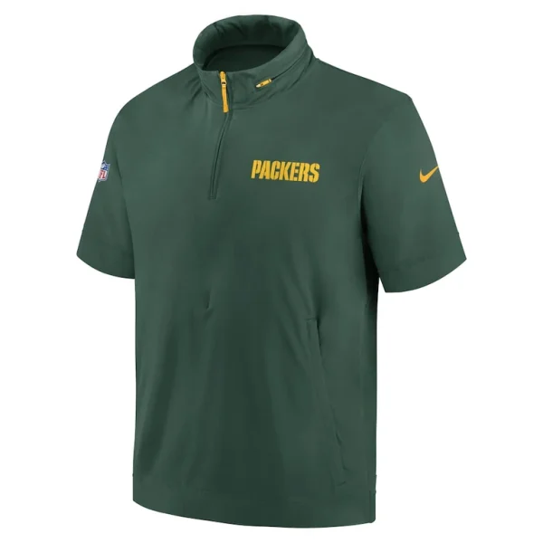 Green bay packers nike 2024 sideline coach short sleeve half zip hoodie jacket Green M