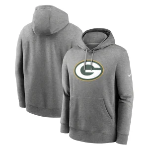Green bay packers nike big tall rewind club fleece pullover hoodie Heather charcoal