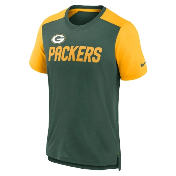 Green bay packers nike color block team name t shirt Heathered greenheathered gold M
