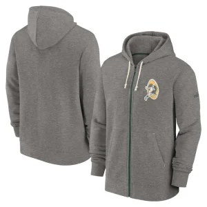 Green bay packers nike historic lifestyle full zip hoodie Heather charcoal