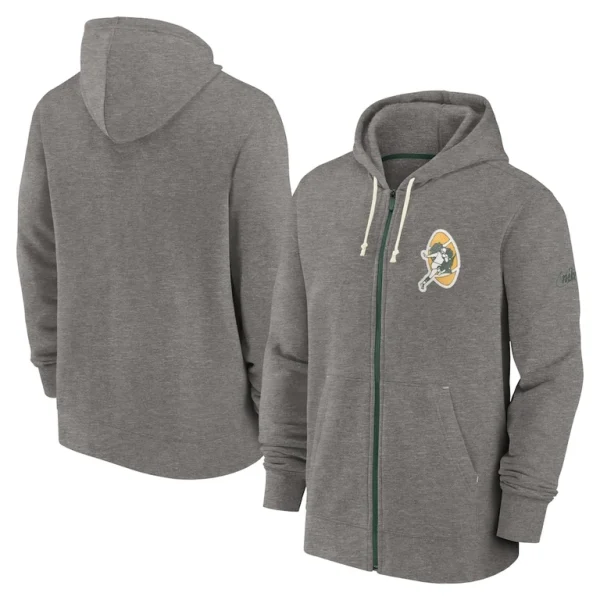 Green bay packers nike historic lifestyle full zip hoodie Heather charcoal