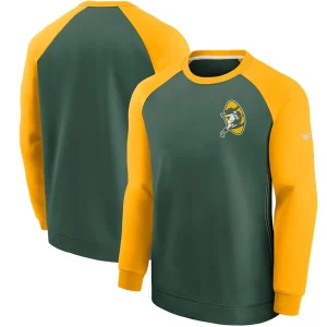 Green bay packers nike historic raglan crew performance sweater Greengold