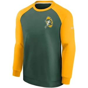 Green bay packers nike historic raglan crew performance sweater Greengold M