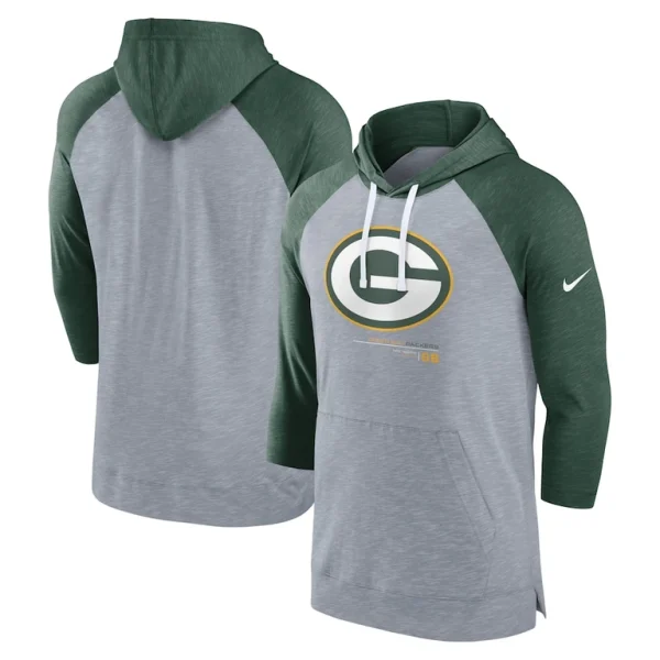 Green bay packers nike raglan 34 sleeve pullover hoodie Heather grayheather green