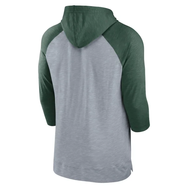 Green bay packers nike raglan 34 sleeve pullover hoodie Heather grayheather green L