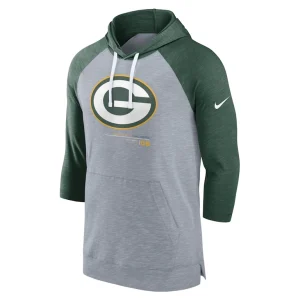 Green bay packers nike raglan 34 sleeve pullover hoodie Heather grayheather green M