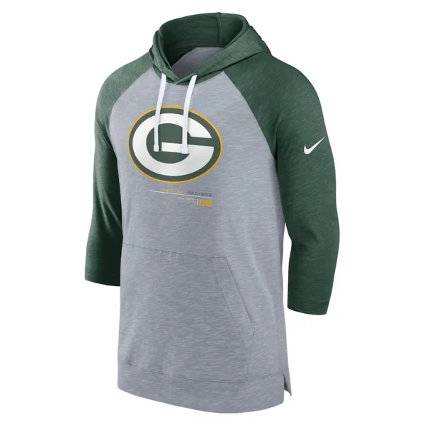 Green bay packers nike raglan 34 sleeve pullover hoodie Heather grayheather green M