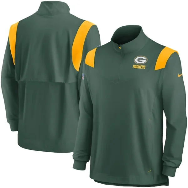 Green bay packers nike sideline coach chevron lockup quarter zip long sleeve top Green