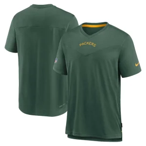 Green bay packers nike sideline coaches vintage chevron performance v neck t shirt Green