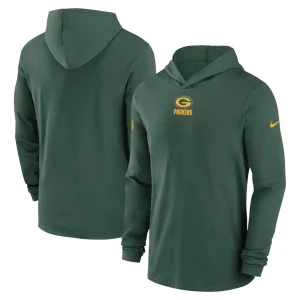 Green bay packers nike sideline performance long sleeve hoodie t shirt Green