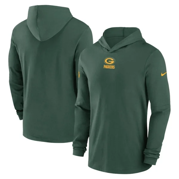 Green bay packers nike sideline performance long sleeve hoodie t shirt Green