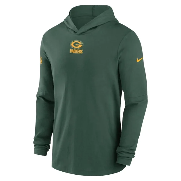 Green bay packers nike sideline performance long sleeve hoodie t shirt Green M