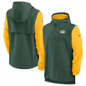 Green bay packers nike sideline player quarter zip hoodie Greengold