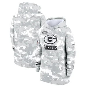 Green bay packers nike womens 2024 salute to service club fleece oversized pullover hoodie Arctic camo