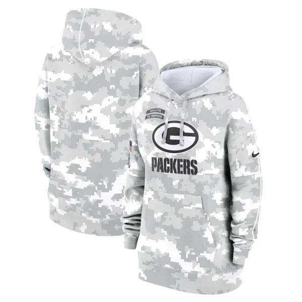 Green bay packers nike womens 2024 salute to service club fleece oversized pullover hoodie Arctic camo