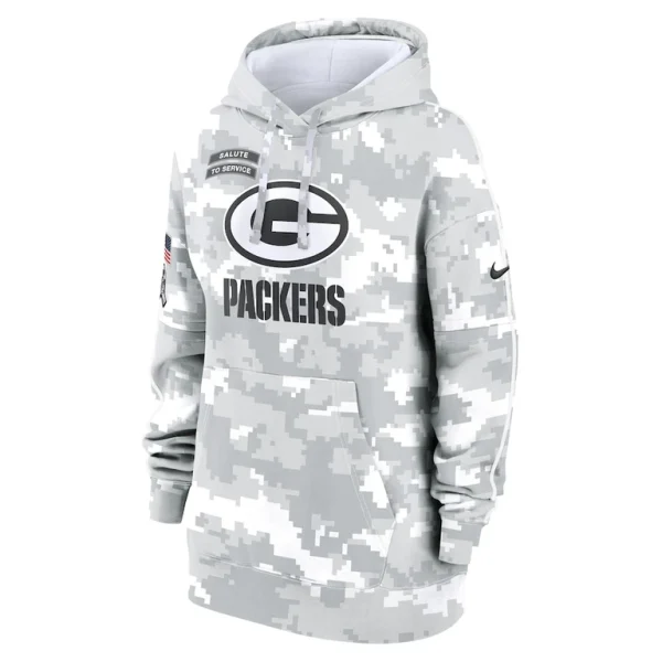 Green bay packers nike womens 2024 salute to service club fleece oversized pullover hoodie Arctic camo S