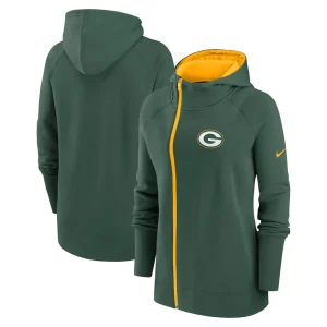 Green bay packers nike womens asymmetrical raglan full zip hoodie Green