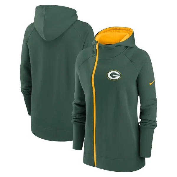 Green bay packers nike womens asymmetrical raglan full zip hoodie Green