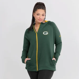Green bay packers nike womens asymmetrical raglan full zip hoodie Green L