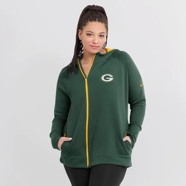 Green bay packers nike womens asymmetrical raglan full zip hoodie Green L