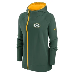 Green bay packers nike womens asymmetrical raglan full zip hoodie Green S