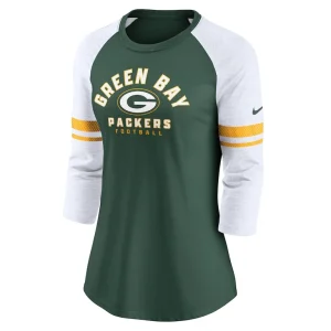 Green bay packers nike womens fashion 34 sleeve lightweight raglan fashion t shirt Green S